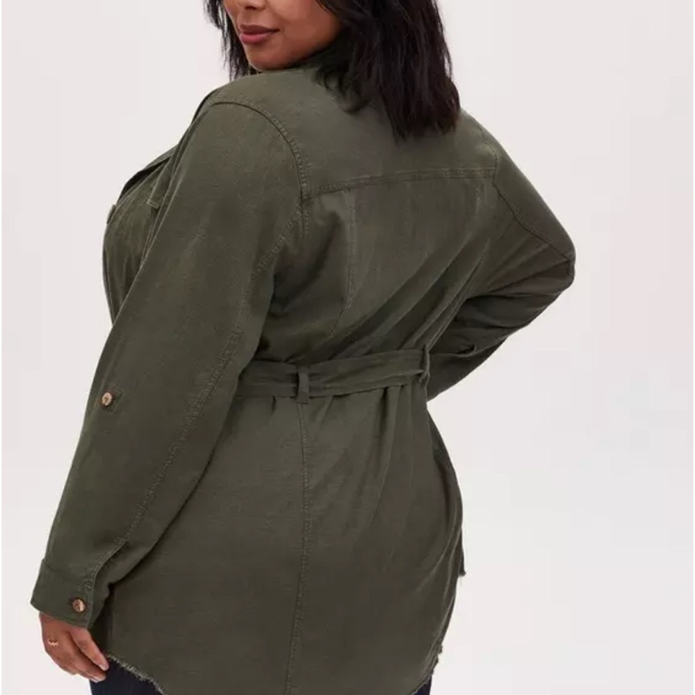 Torrid Army Green Linen Blend Button Front Shirt Jacket NO BELT Plus Size 0X 12 - Picture 5 of 15